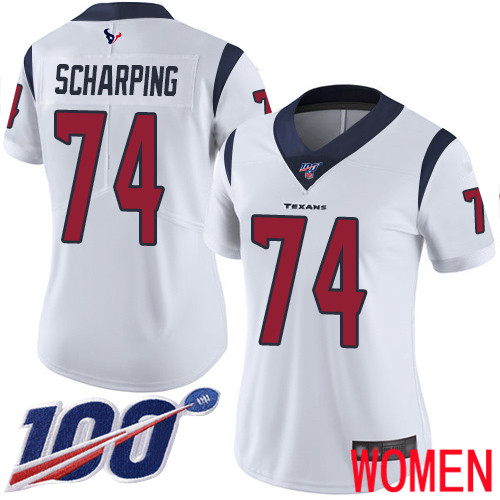 Houston Texans Limited White Women Max Scharping Road Jersey NFL Football 74 100th Season Vapor Untouchable